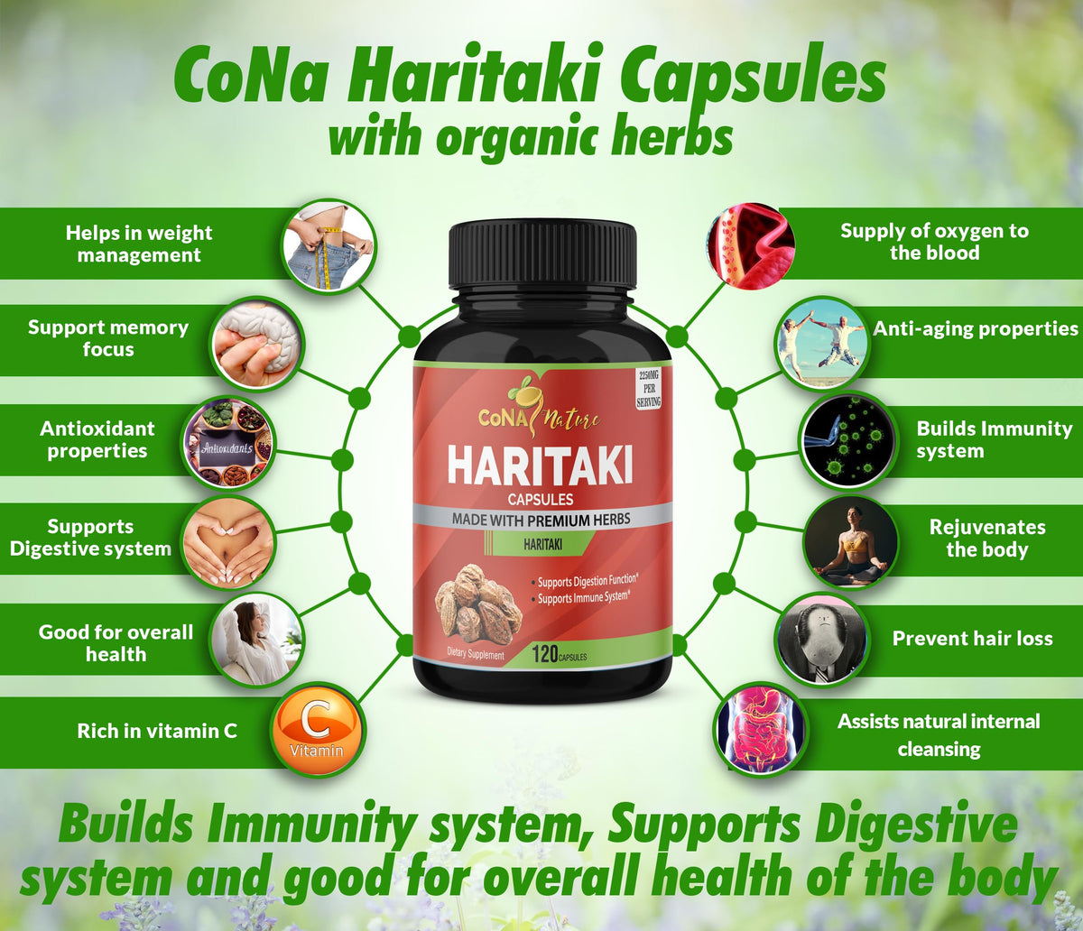 Capsules de Haritaki Bio Cona Nature sur une table