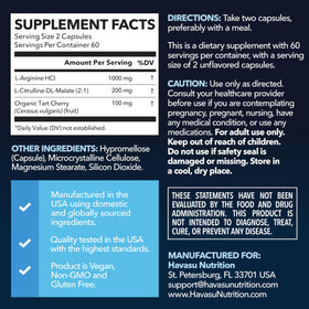 Capsules de HAVASU NUTRITION L-Arginine et L-Citrulline sur une surface blanche