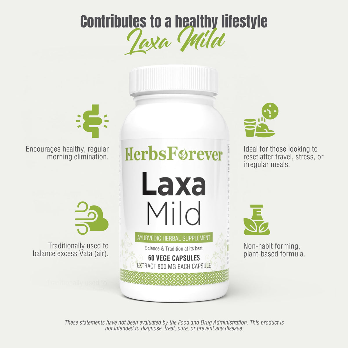 Capsules de Herbsforever Laxa Mild sur une surface blanche