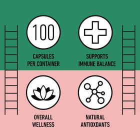Capsules de hibiscus bio Complete Natural Products sur une table avec des fleurs d'hibiscus