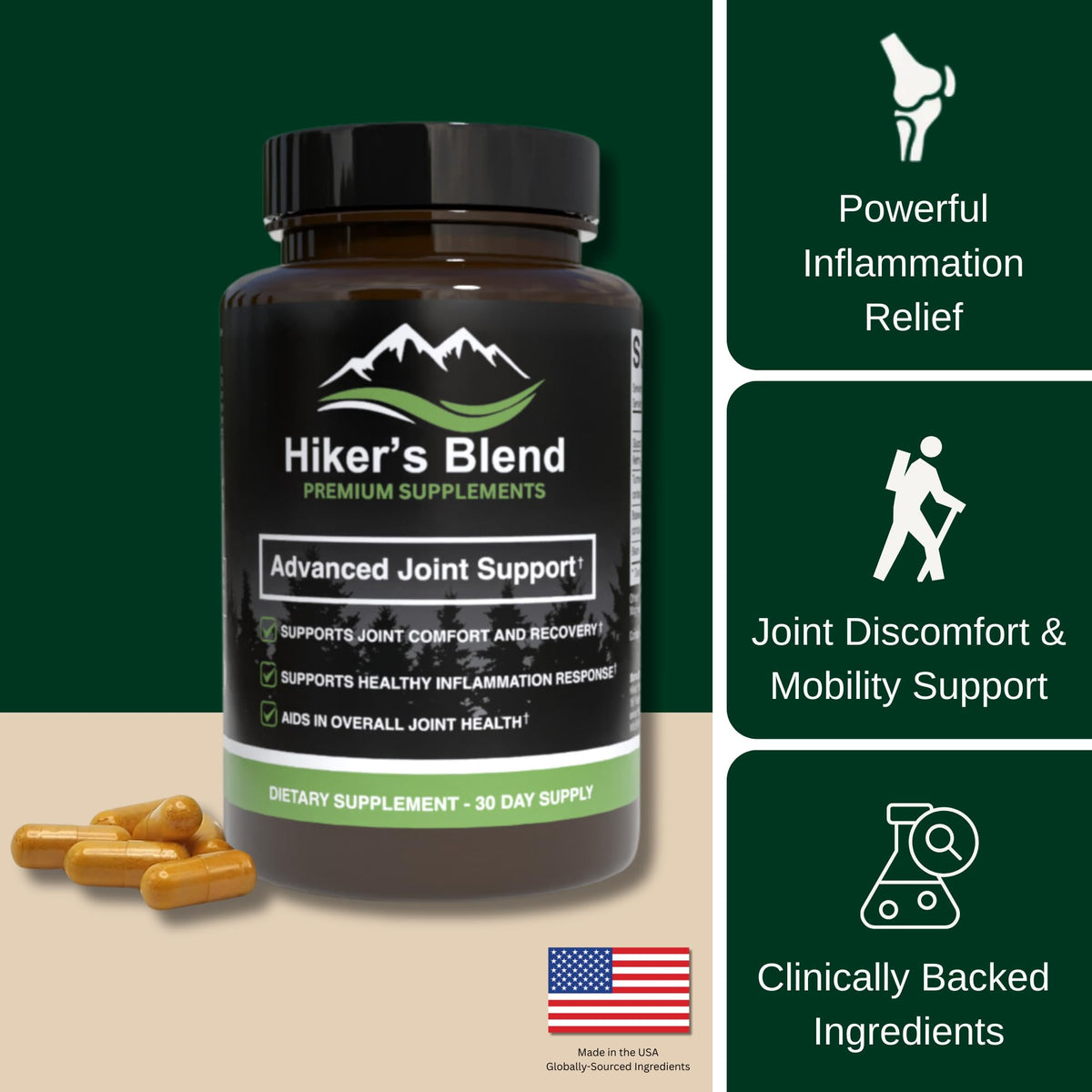 Capsules de HIKER'S BLEND Complément Alimentaire Articulaire sur fond blanc