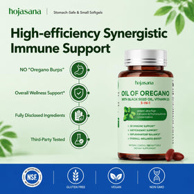 Capsules de HojaSana Huile d'Origan sur une table