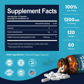 Capsules de Honeylitte TUDCA 1200mg sur une surface blanche