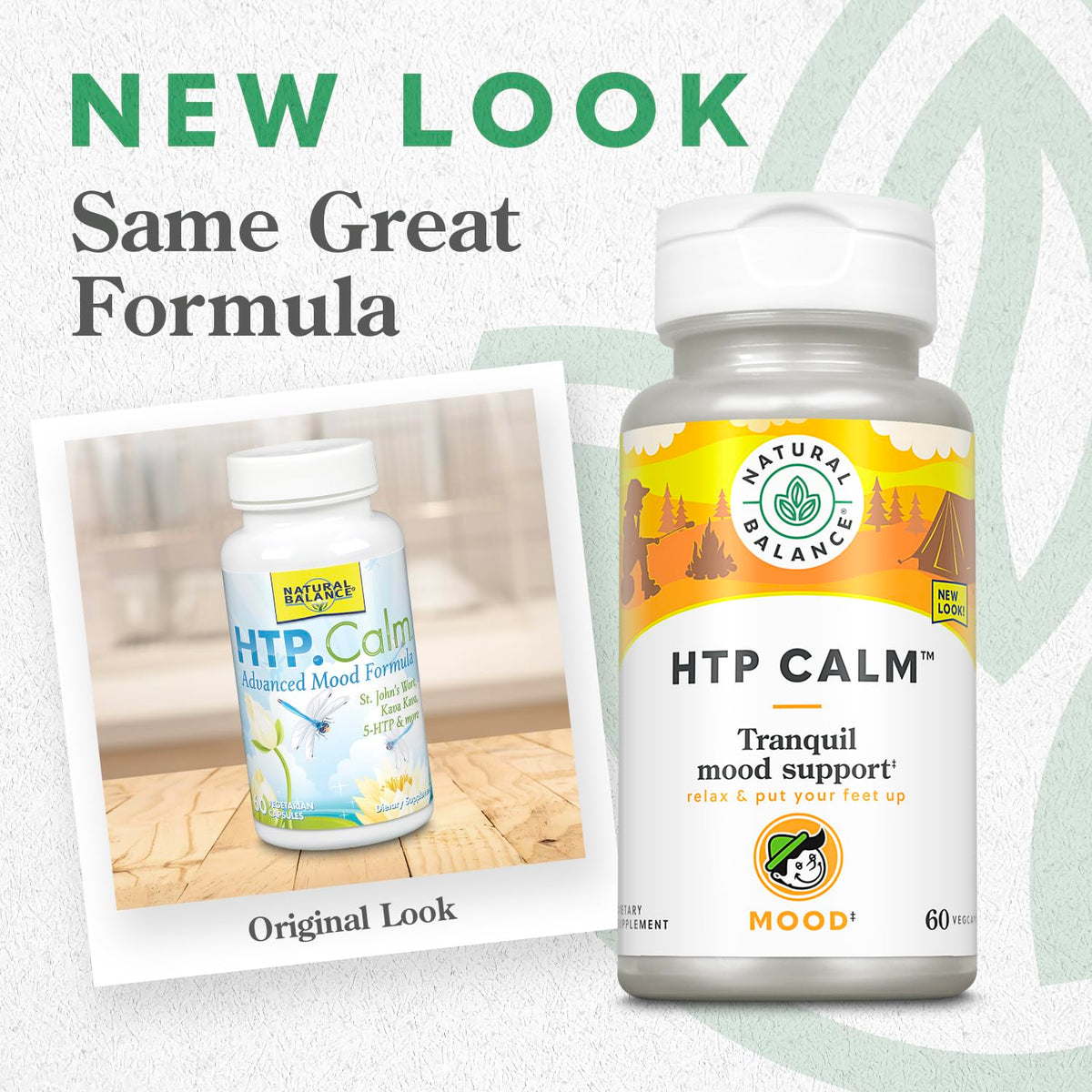 Capsules de HTP Calm Natural Balance sur un fond blanc