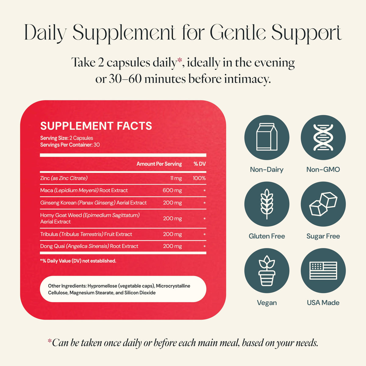 Capsules de Inner Botanica Complément Alimentaire Libido Femme dans un verre