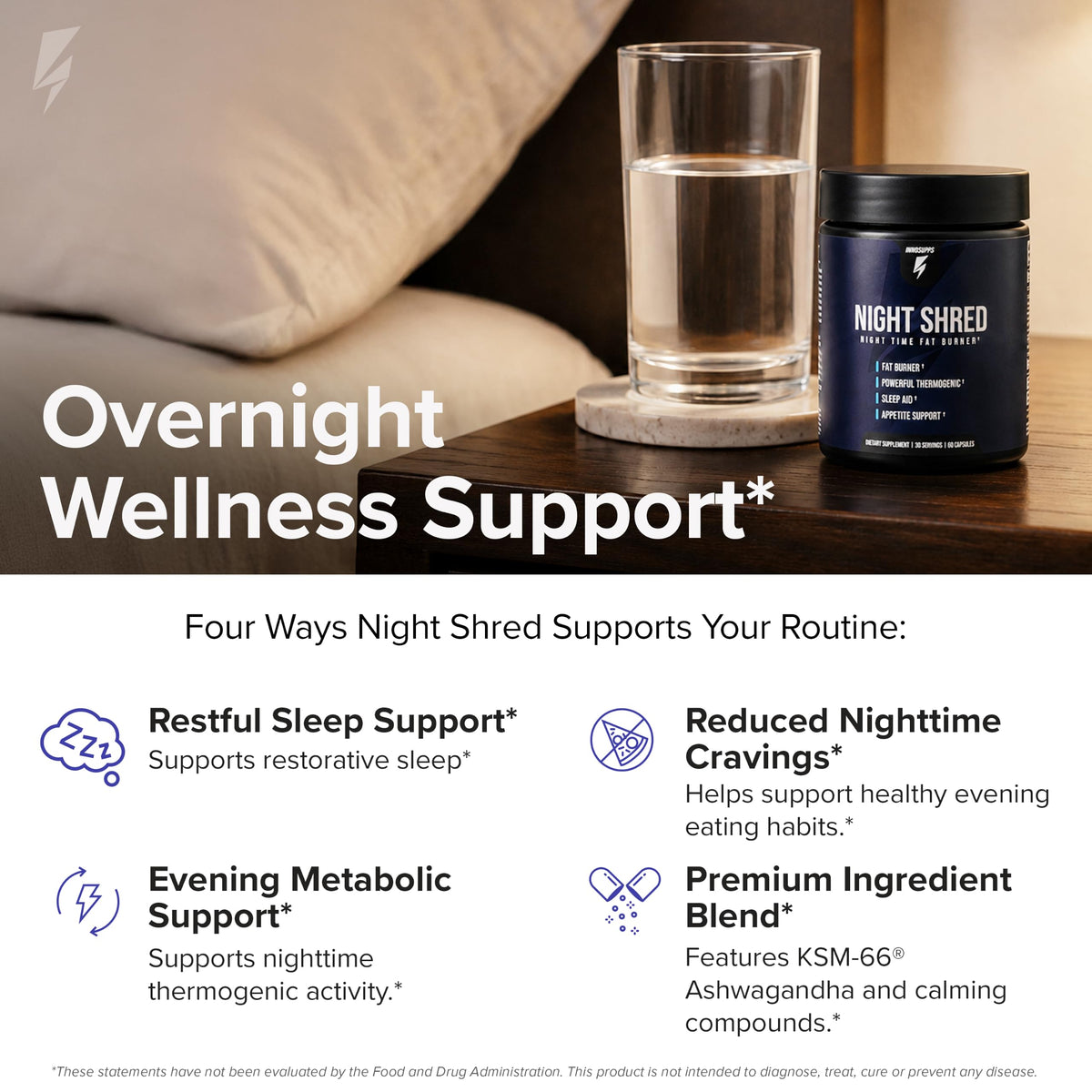 Capsules de InnoSupps Night Shred sur fond blanc