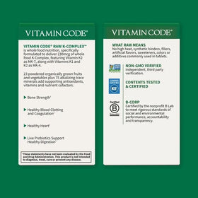 Capsules de K2 et K1 Vegan Garden of Life avec fruits et légumes