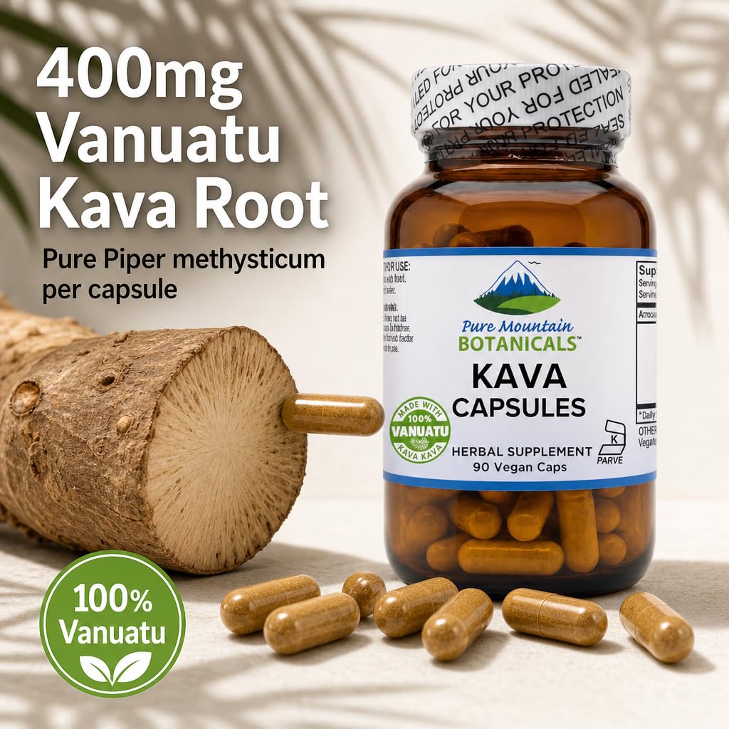 Capsules de Kava Kava sur une surface en bois