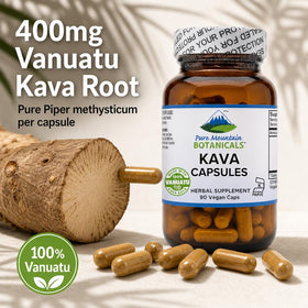 Capsules de Kava Kava sur une surface en bois