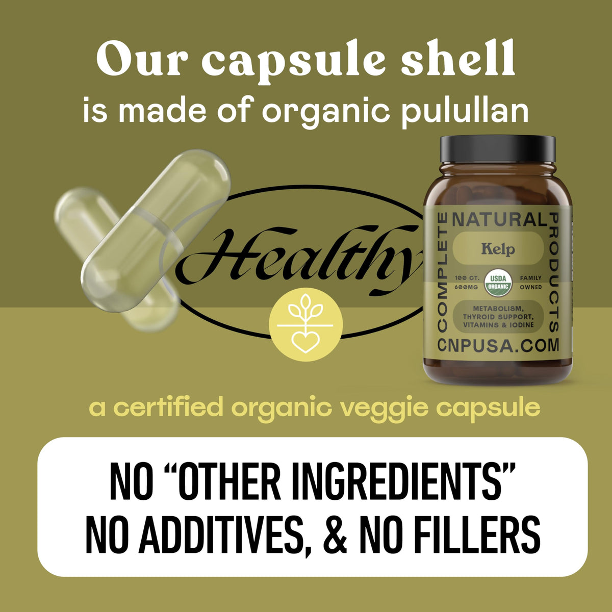 Capsules de Kelp Marin Islandais 600mg sur un fond blanc
