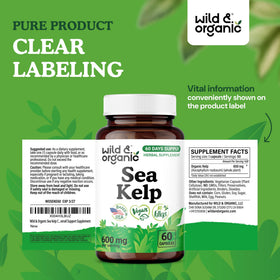 Capsules de kelp marin Wild & Organic sur un fond blanc
