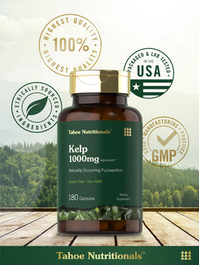 Capsules de Kelp Tahoe Nutritionals avec un fond naturel