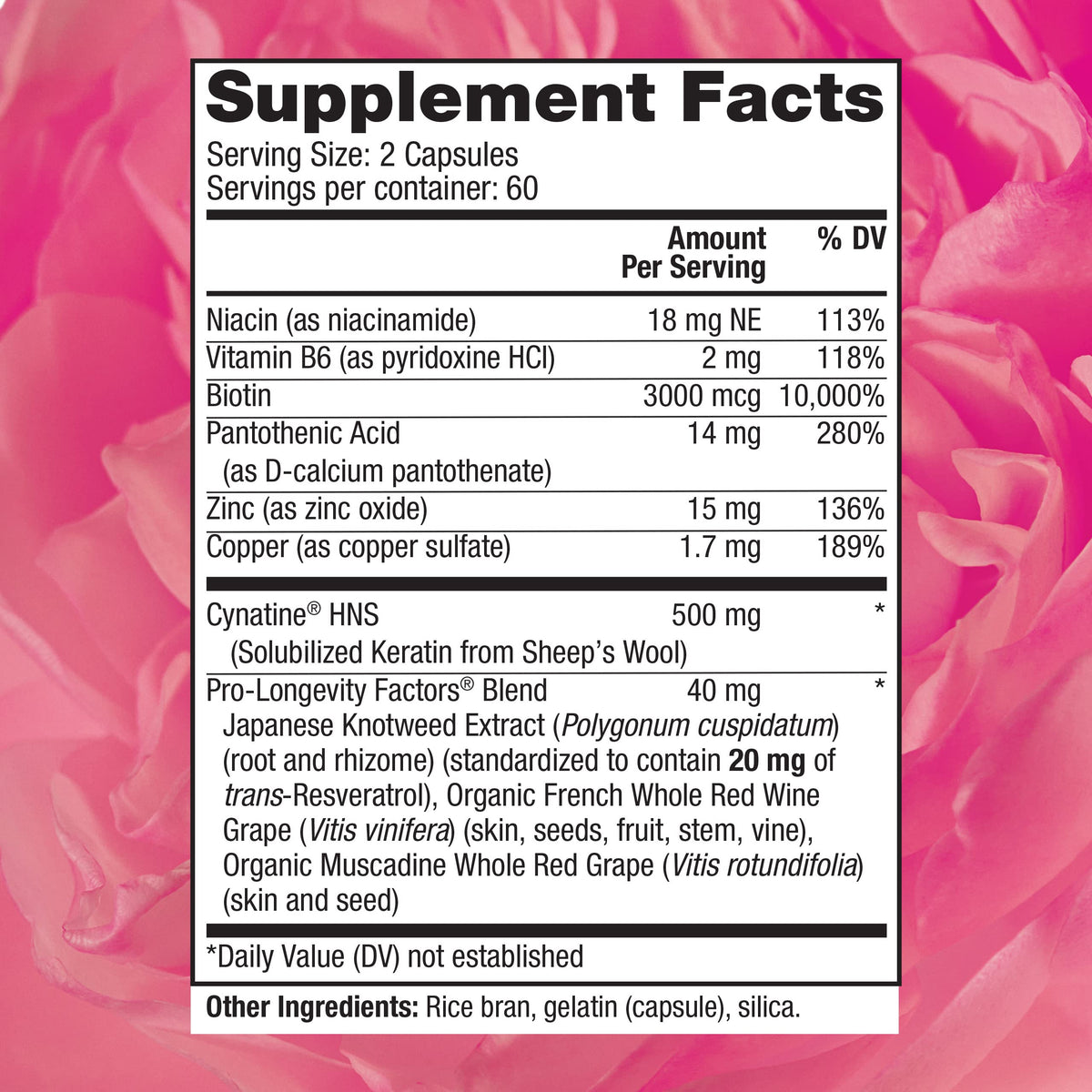 Capsules de Keratin Hair support de Reserveage Nutrition sur fond blanc