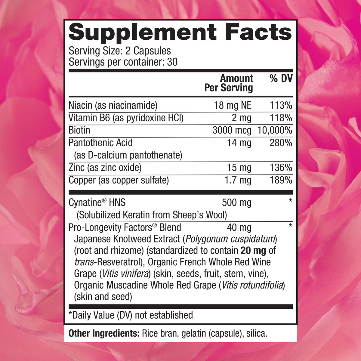 Capsules de keratine Reserveage Nutrition sur fond blanc