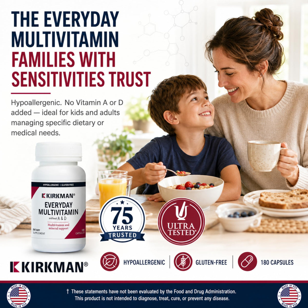 Capsules de Kirkman Multivitamines Adultes sur fond blanc