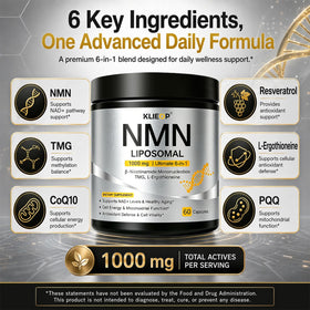 Capsules de klieop NMN 1000mg sur une surface blanche