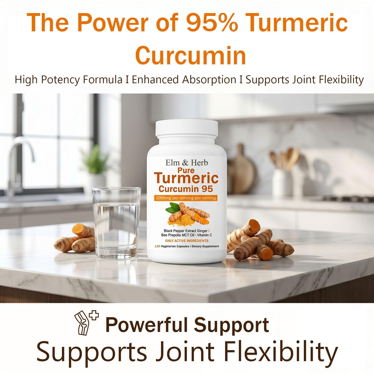 Capsules de Kunnozz Curcuma Pur 95% Curcumine sur une surface blanche