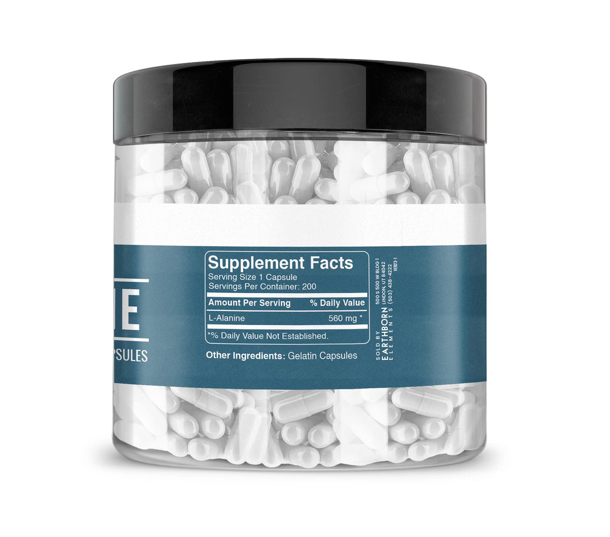 Capsules de L-Alanine Earthborn Elements sur un fond neutre