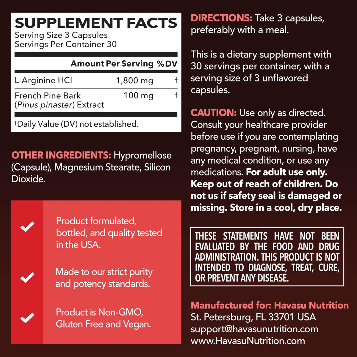 Capsules de L-Arginine HAVASU NUTRITION sur fond blanc