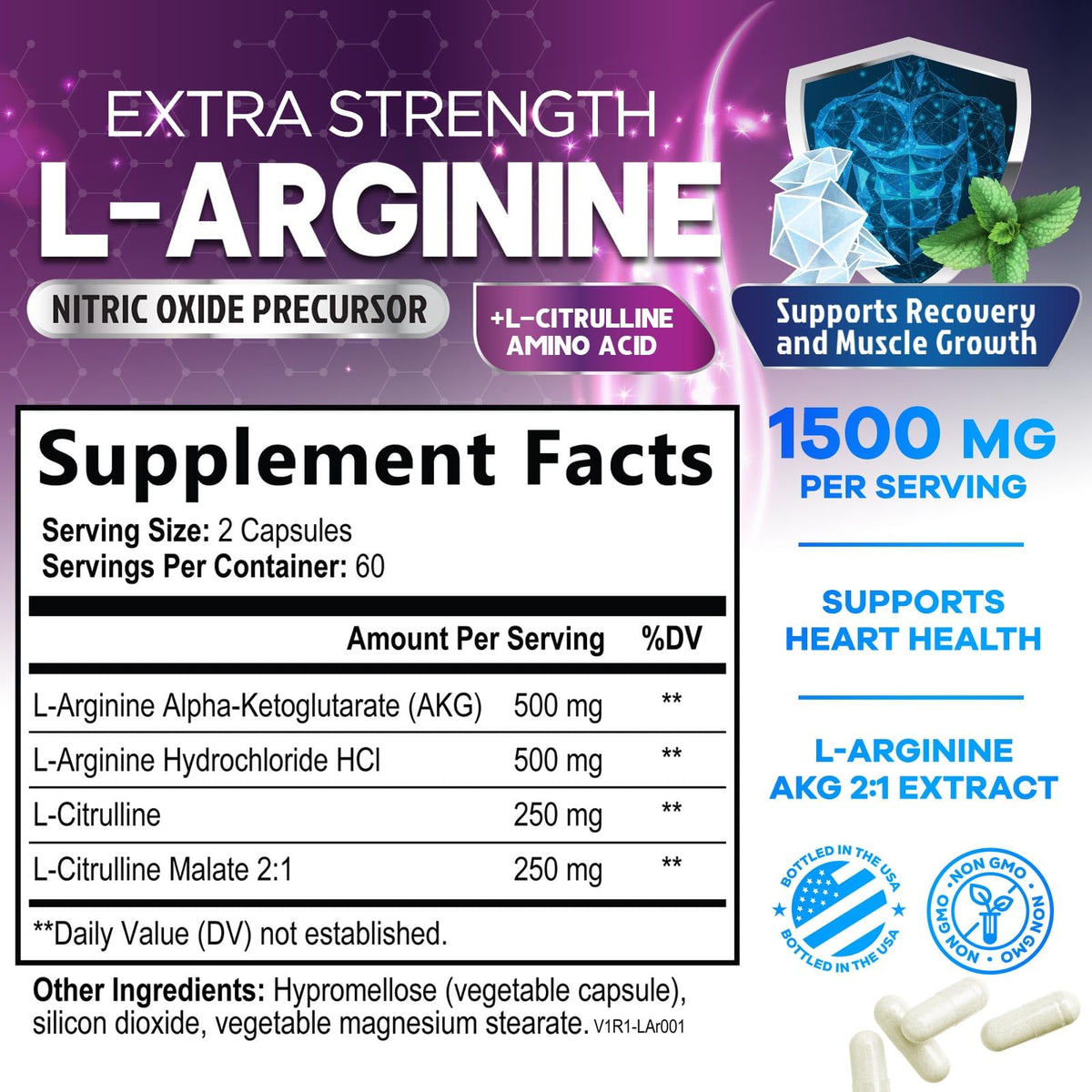 Capsules de L-Arginine Nature's Peak sur fond blanc