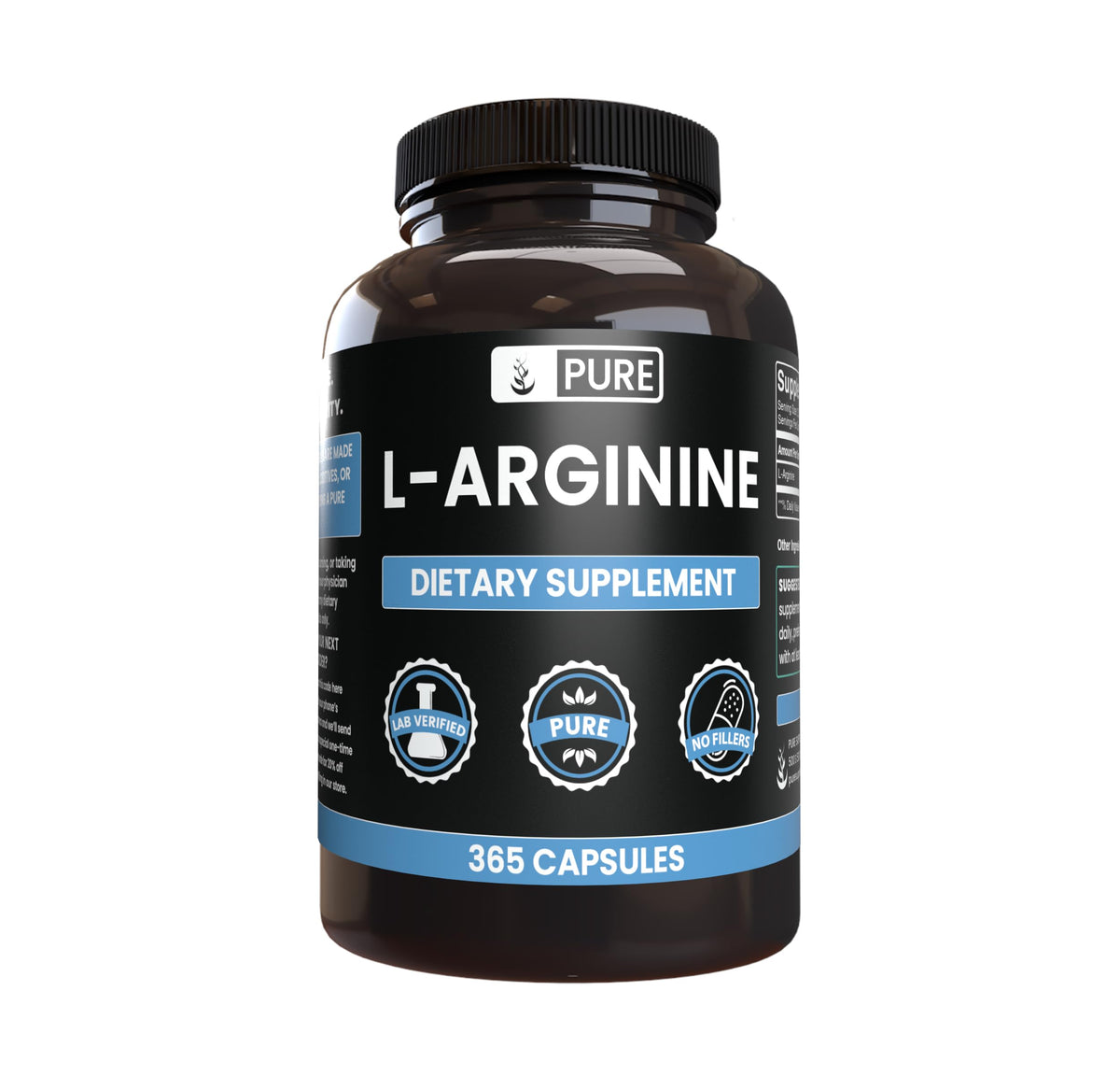 Capsules de L-Arginine PURE ORIGINAL INGREDIENTS, vue de face