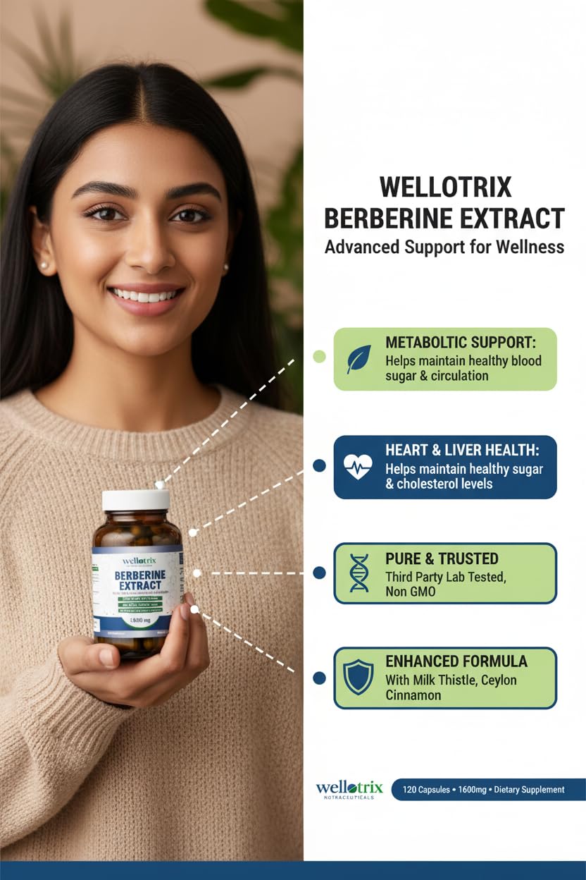 Capsules de l'Extrait de Berbérine Wellotrix sur une cuillère