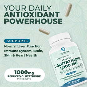 Capsules de L-Glutathione PurePremium sur une surface blanche