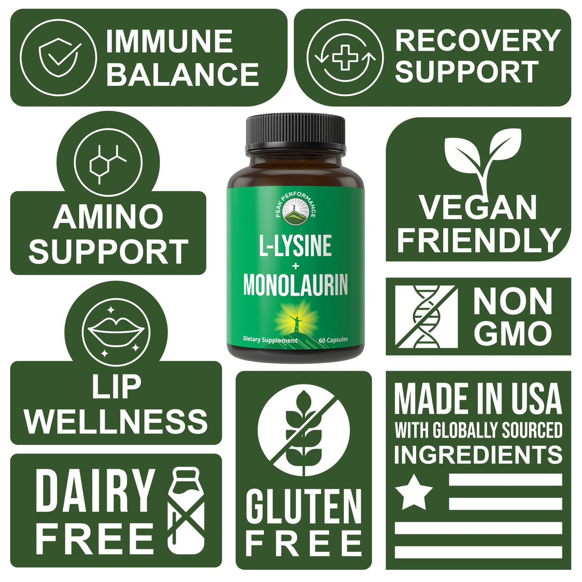 Capsules de L Lysine 1000mg + Monolaurin 500mg dans le flacon