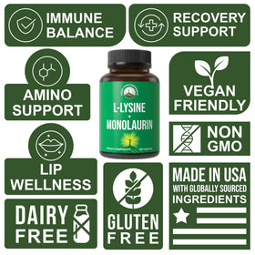 Capsules de L Lysine 1000mg + Monolaurin 500mg dans le flacon