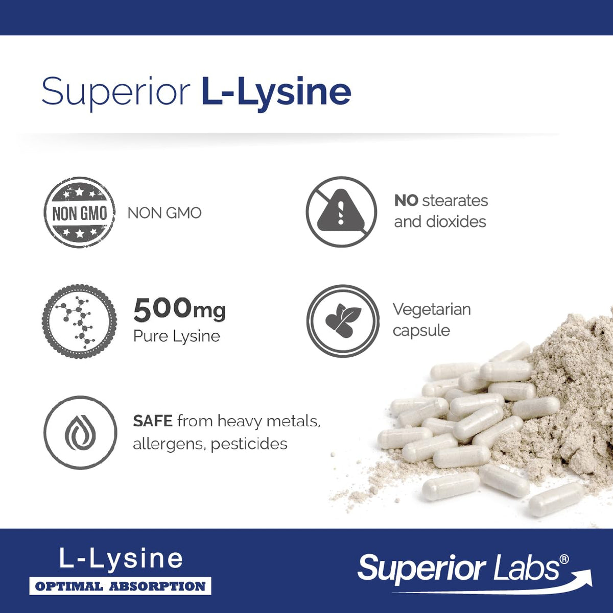 Capsules de L-Lysine 500 mg, présentation avec un verre d'eau