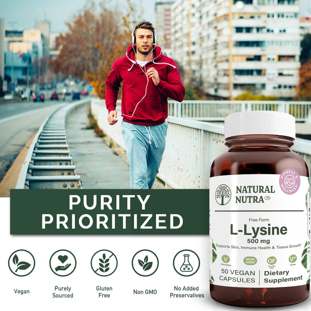 Capsules de L-Lysine HCl sur un fond neutre