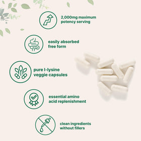 Capsules de L-Lysine Micro Ingredients sur une surface blanche