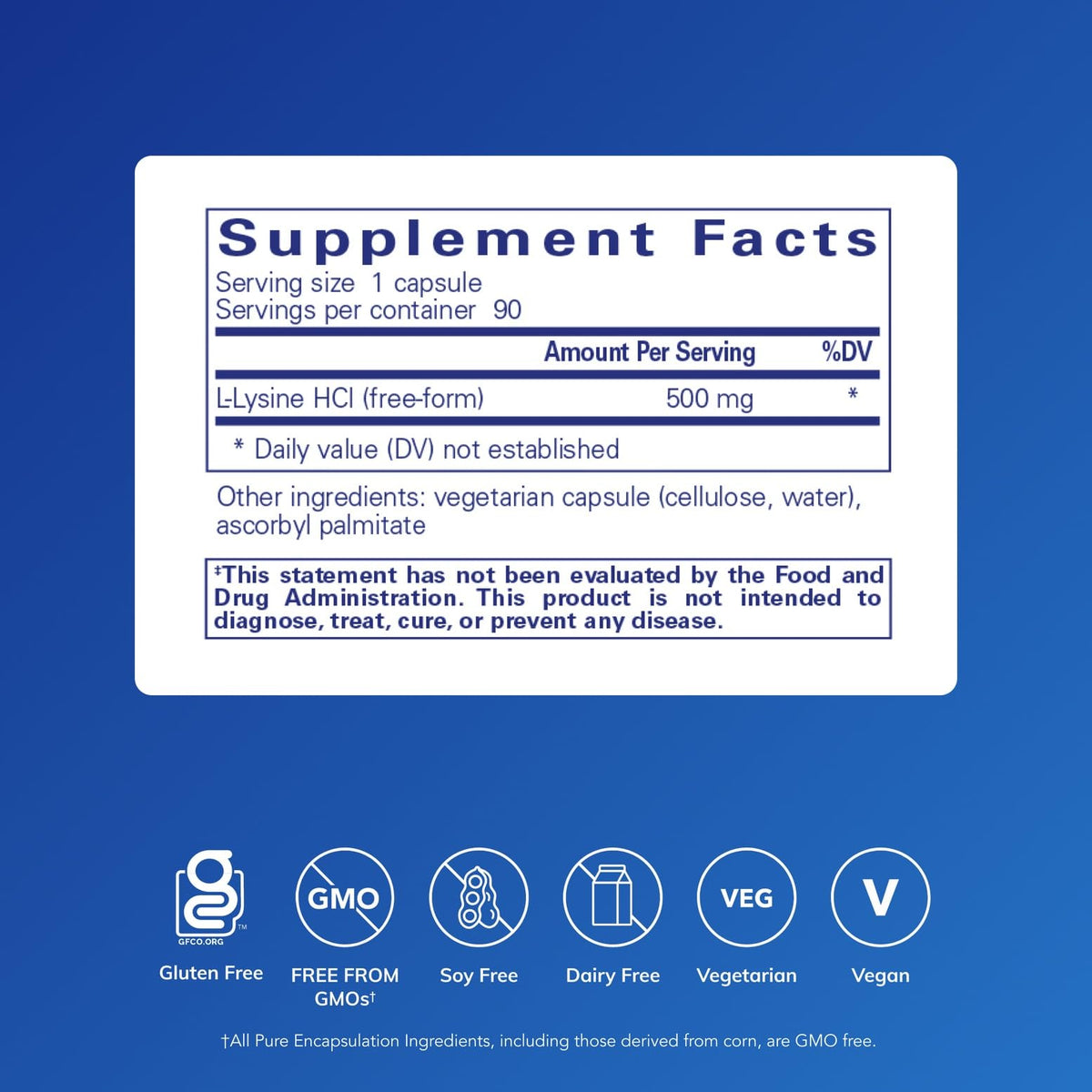 Capsules de L-Lysine Pure Encapsulations en gros plan