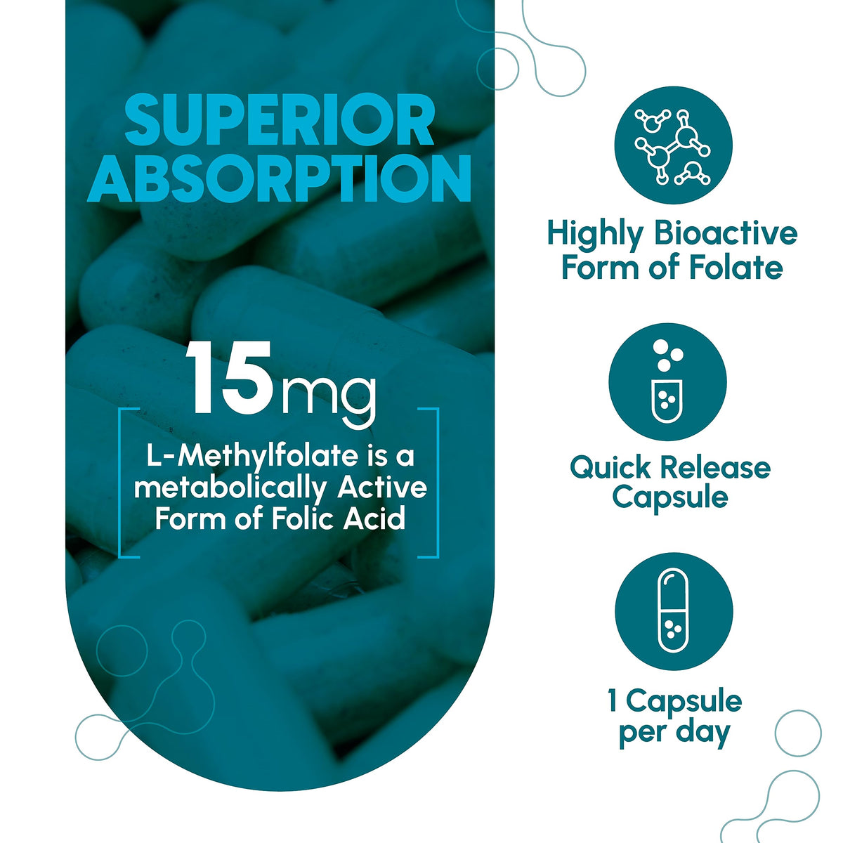 Capsules de L-Méthylfolate Zenavea sur une surface blanche