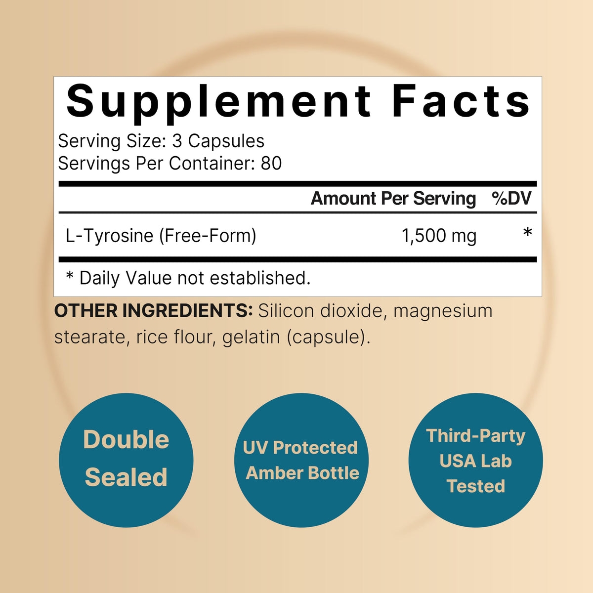 Capsules de L-Tyrosine NatureBell sur fond blanc