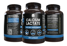 Capsules de lactate de calcium PURE ORIGINAL INGREDIENTS sur un fond neutre