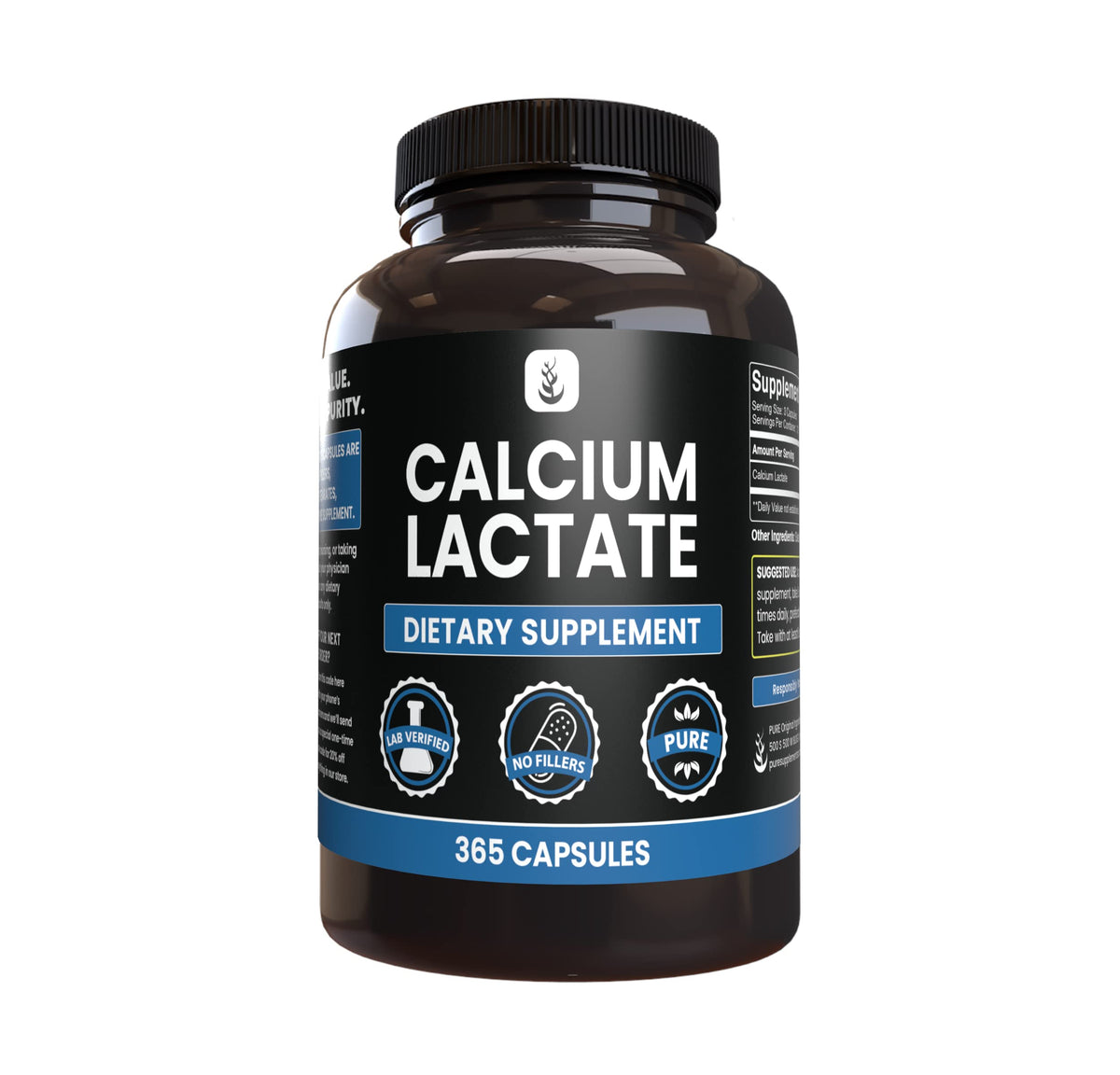 Capsules de lactate de calcium PURE ORIGINAL INGREDIENTS vue de face