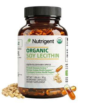 Capsules de lécithine de soja biologique Nutrigent en boîte