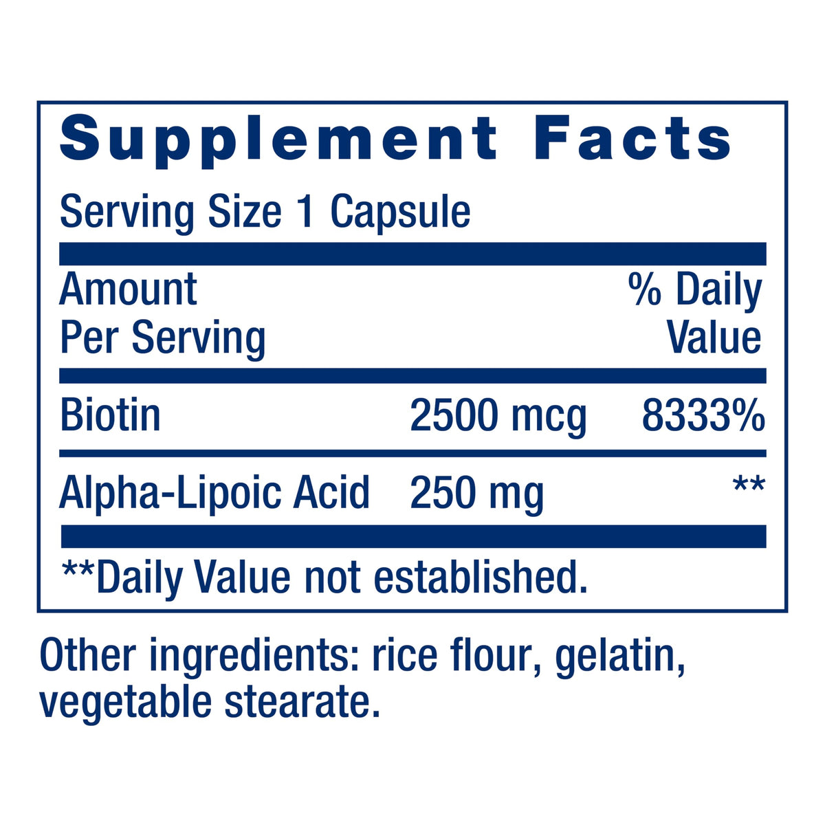 Capsules de Life Extension Acide Alpha-Lipoïque avec Biotine sur une surface