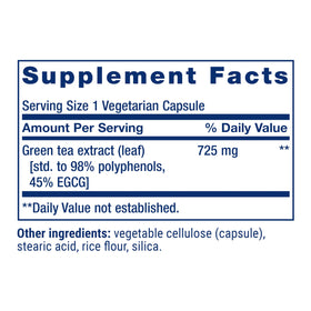 Capsules de Life Extension Extrait de Thé Vert Mega Légèrement Caffeiné