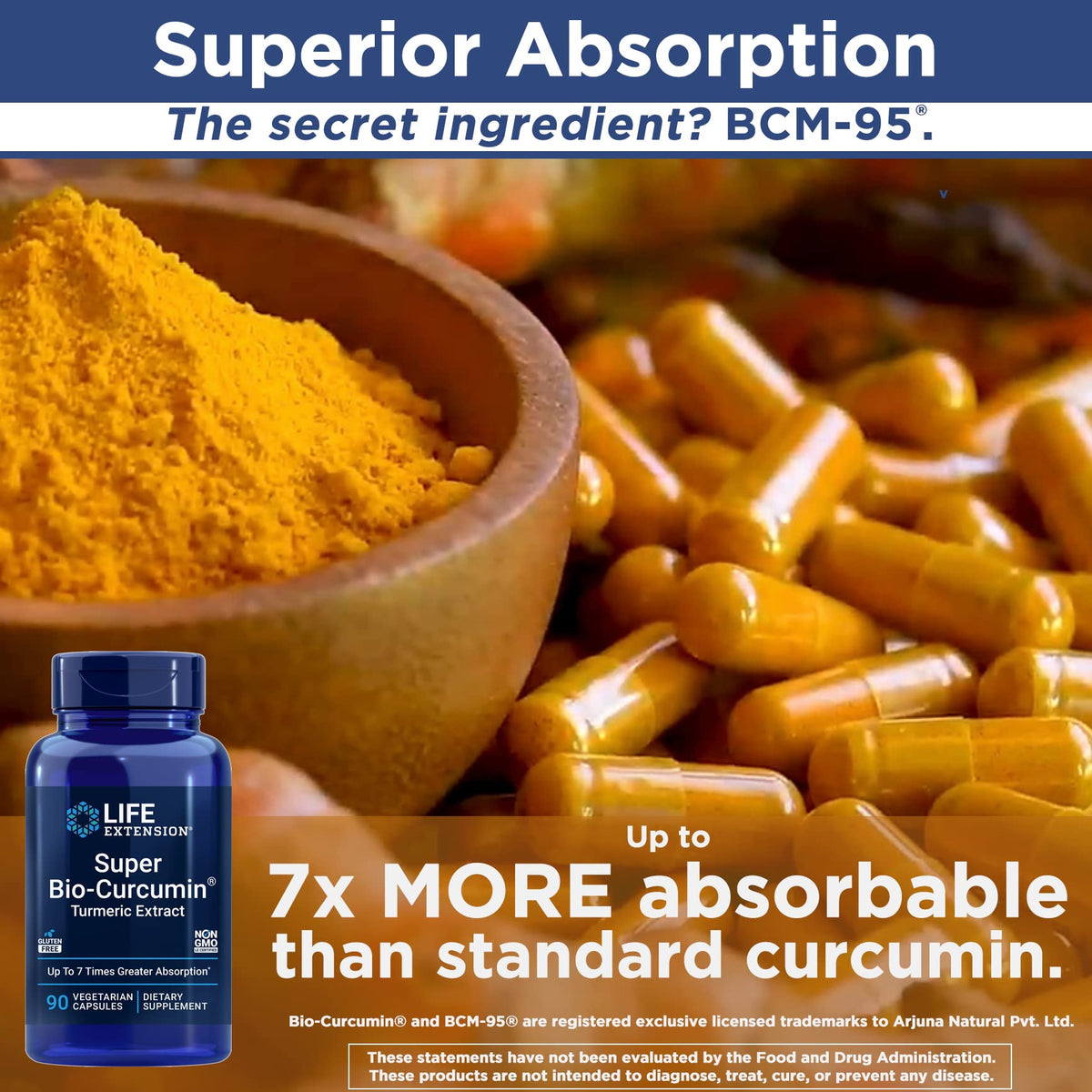 Capsules de Life Extension Super Bio-Curcumin sur une table en bois