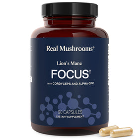Capsules de Lion's Mane de Real Mushrooms en bouteille vue de face