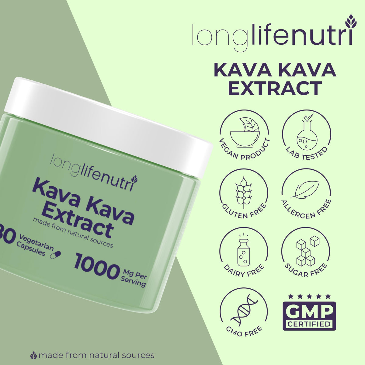 Capsules de LongLifeNutri Kava Kava Extrait dans une main