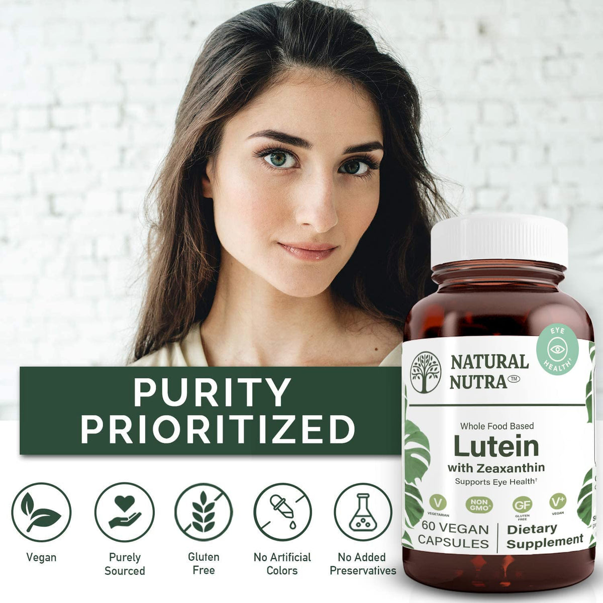 Capsules de Luteine et Zeaxanthine Natural Nutra sur fond blanc