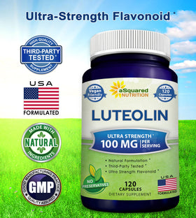 Capsules de Luteolin 100mg aSquared Nutrition sur une surface blanche
