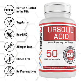 Capsules de MAAC10 Acide Ursolique 50mg dans un verre