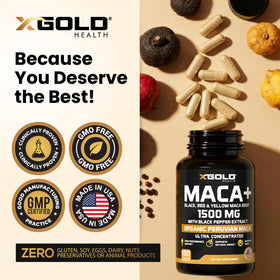 Capsules de Maca Bio X Gold Health dans une main