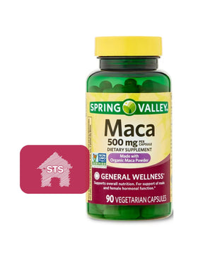 Capsules de maca racine bio 500mg vue de face sur fond blanc