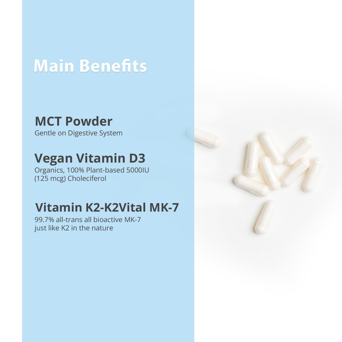 Capsules de Magceutics D3 K2 sur fond blanc