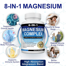 Capsules de magnésium 1000mg 8-en-1 de caicieter sur fond blanc